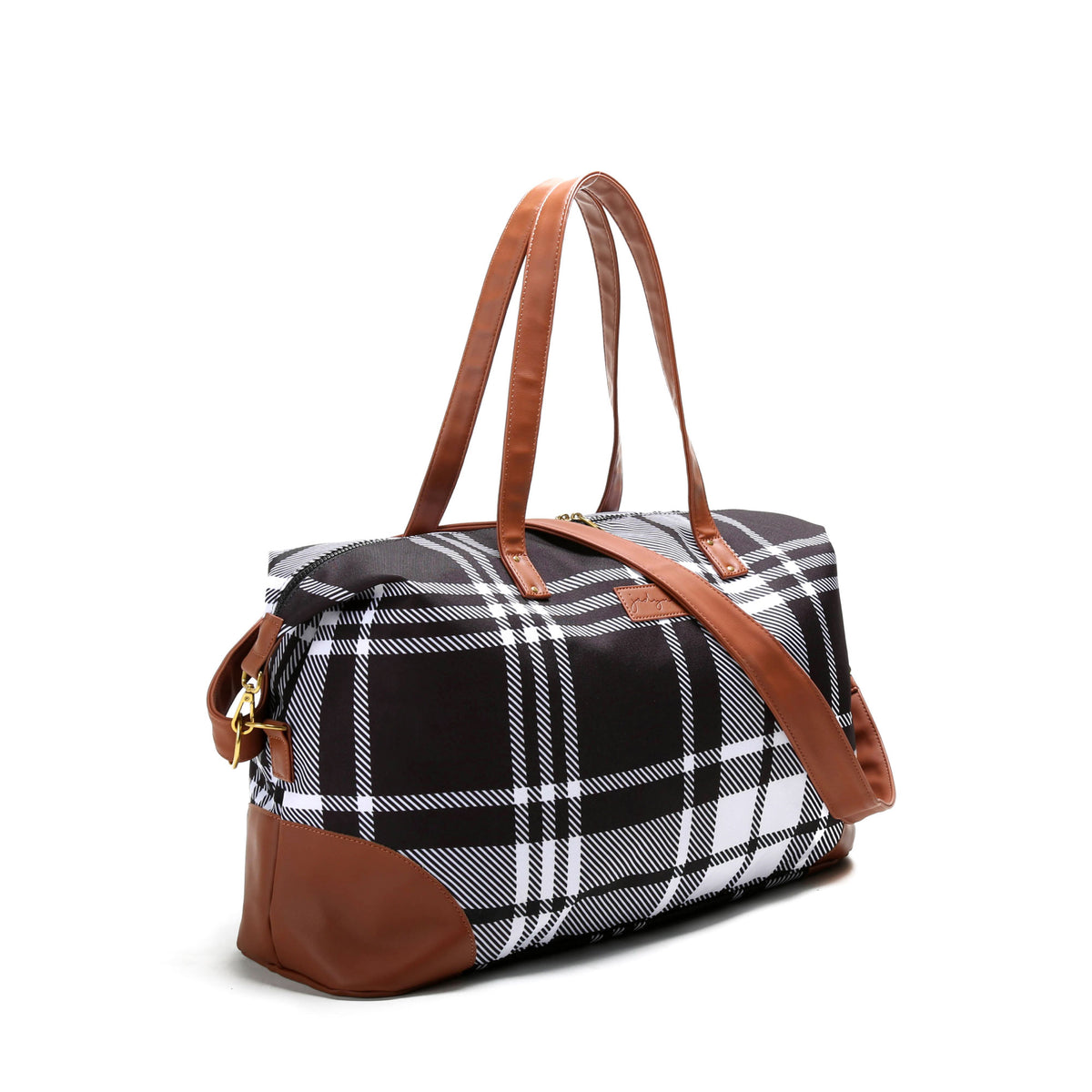 TWENTY FOUR Checkered Weekender Bags Leather Travel Duffel