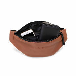 
                  
                    fanny pack brown leather interior front view leather waist bag
                  
                