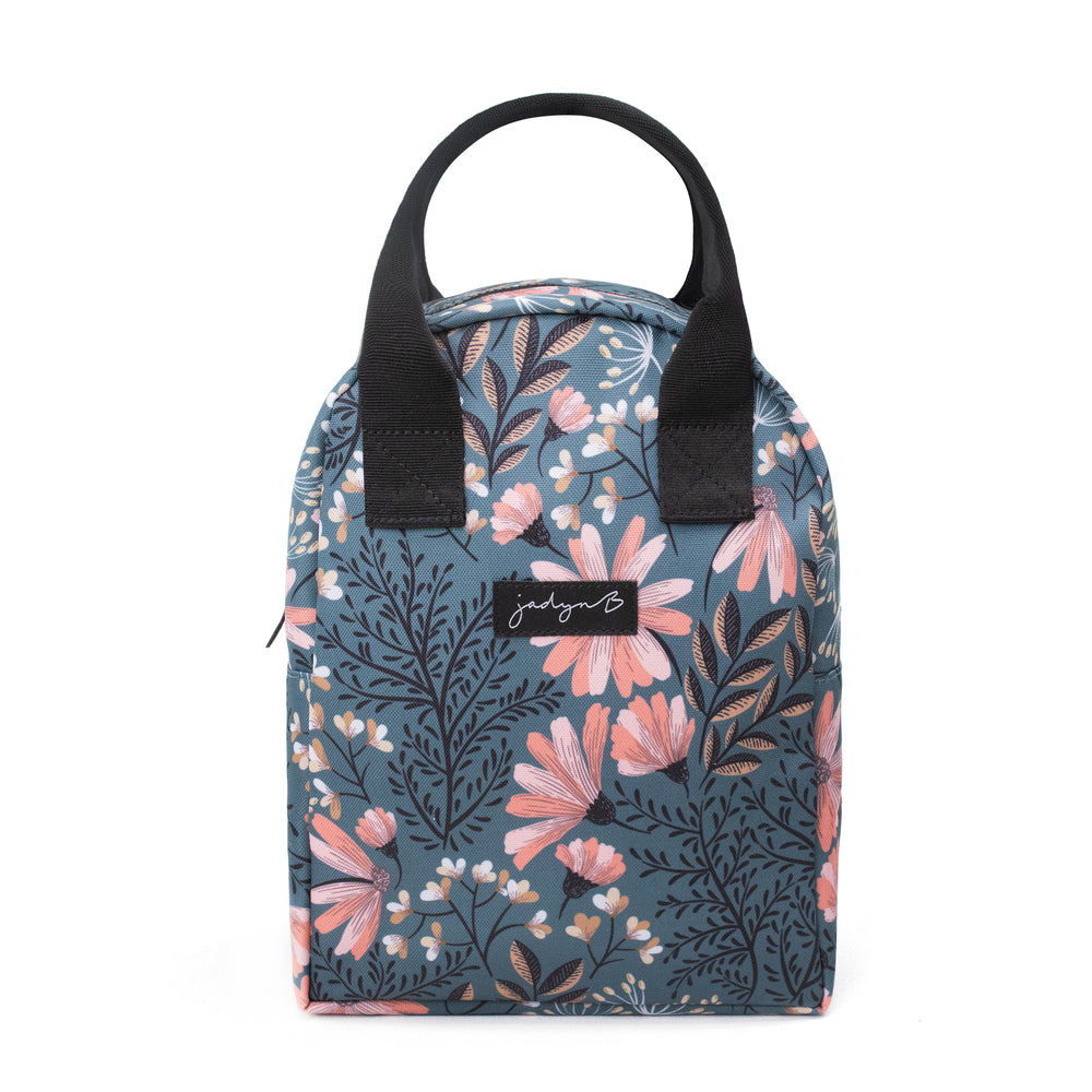 lunch tote navy floral front view everyday insulated
