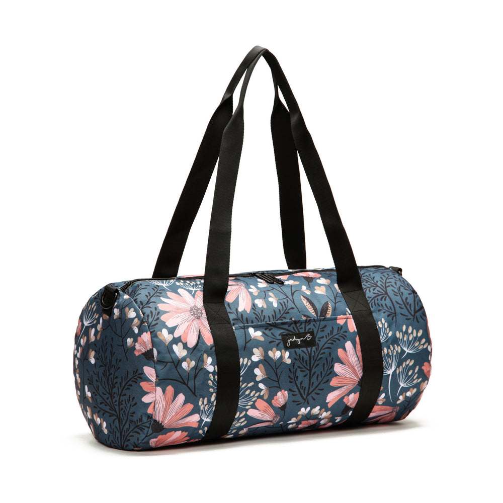 
                  
                    barrel duffle navy floral side view gym weekender bag
                  
                